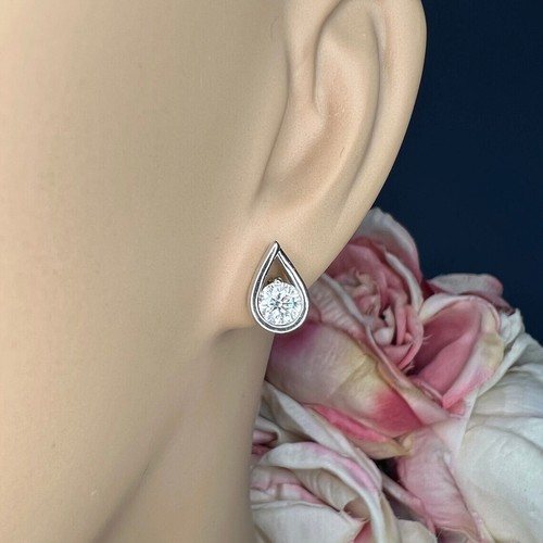 1.00 CT Round Cut EF VS/SI Lab Grown Diamond Women's Earrings 14k White Gold - Picture 5 of 6