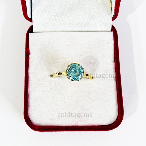 3CT Azul Creado en Laboratorio Diamante Anillo Oro Amarillo Chapado Portuguesa - Imagen 5 de 6
