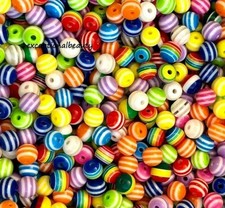 100 Assorted Rainbow Mixed Striped 6mm Round Laminated Resin Craft Beads