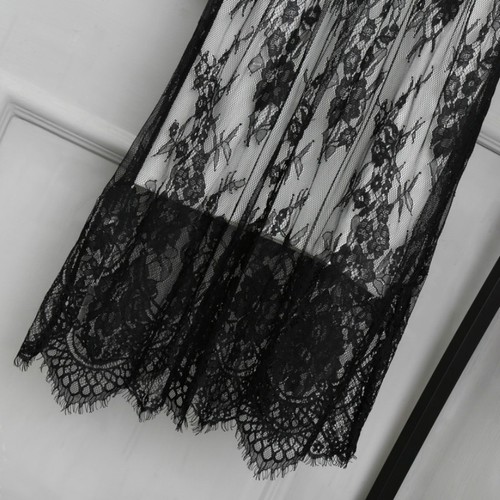 Damen Sexy Blumen Spitze Durchsichtig Transparent Kleid Midi Träger Unterkleid Schwarz Neu - Bild 9 von 13