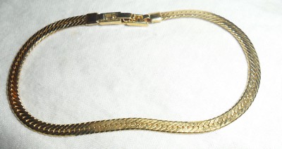 FLAT LINK HERRINGBONE STYLE GOLD PLATED OVER SILVER BRACELET