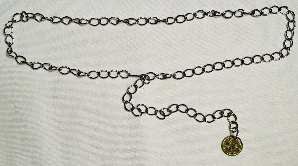 Vintage Gold Tone Chain Waist Belt with Coin Adjustable Fashion 48” Plus  Size
