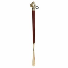 Long Metal Shoe Horn Schima Wood Handle Solid Brass Lion Head 16.30in