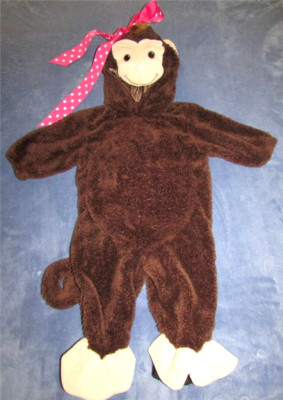 Halloween Monkey Chimp Zip With Pink Polka Dot Bow Costume 6 9 Months