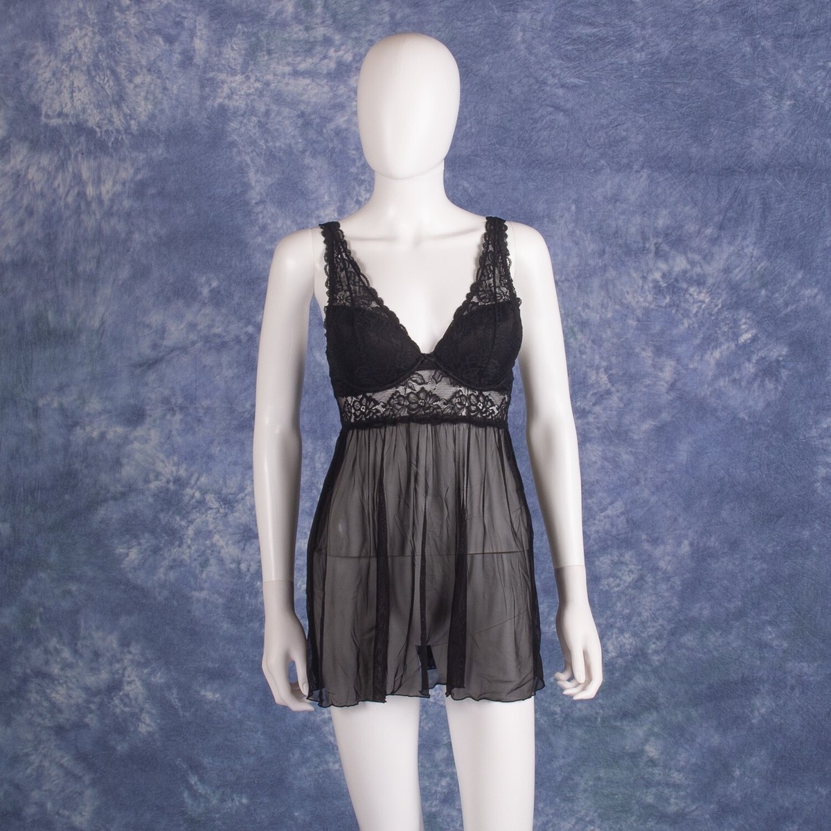 H&M Black Lace Lingerie Babydoll w/ Bra Sz 10