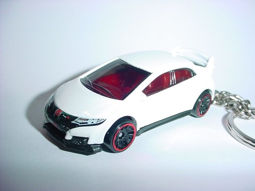 HOT 3D WHITE HONDA CIVIC TYPE R CUSTOM KEYCHAIN keyring key DOHC vTEC Hot Wheels - Picture 3 of 5