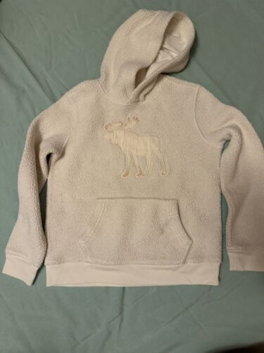 Abercrombie Kids Ivory pullover fleece hoodie Front Pocket size 11/12 - Afbeelding 1 van 5