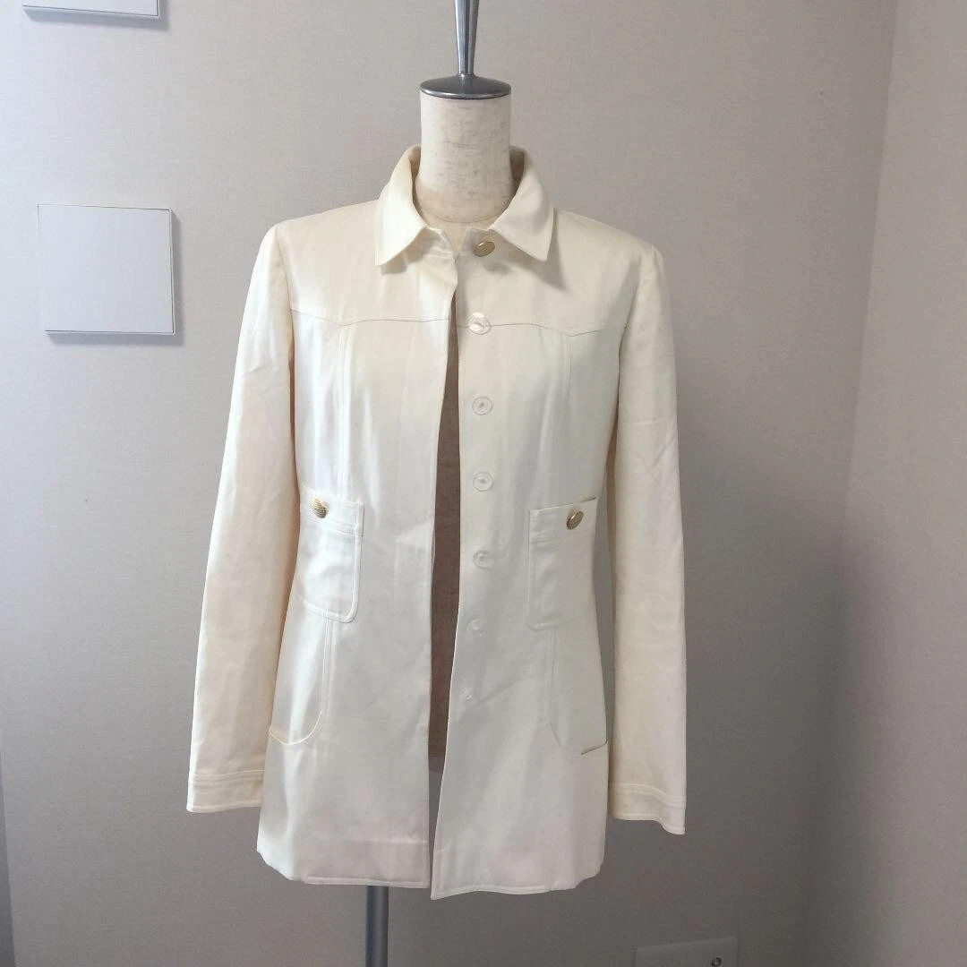 CHANEL Giacca Donna Collo Bianco Logo Bottoni Cotone Francia Autentica Taglia 38