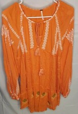 Womens Free People Horse Embroidered Mini Dress Orange Color Size Small Petite
