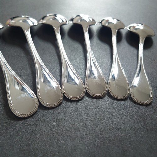 Christofle Perles 6pcs Silverplate Flatware Consomme Cream Soup Spoon Excellent - Picture 9 of 16