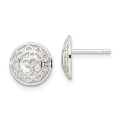 925 Sterling Silver Filigree Om Spirituality Post Earrings; Women & Men