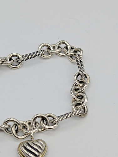 David Yurman Sterling Silver 18k Gold Figaro Heart Charm Bracelet 8in - Picture 4 of 5