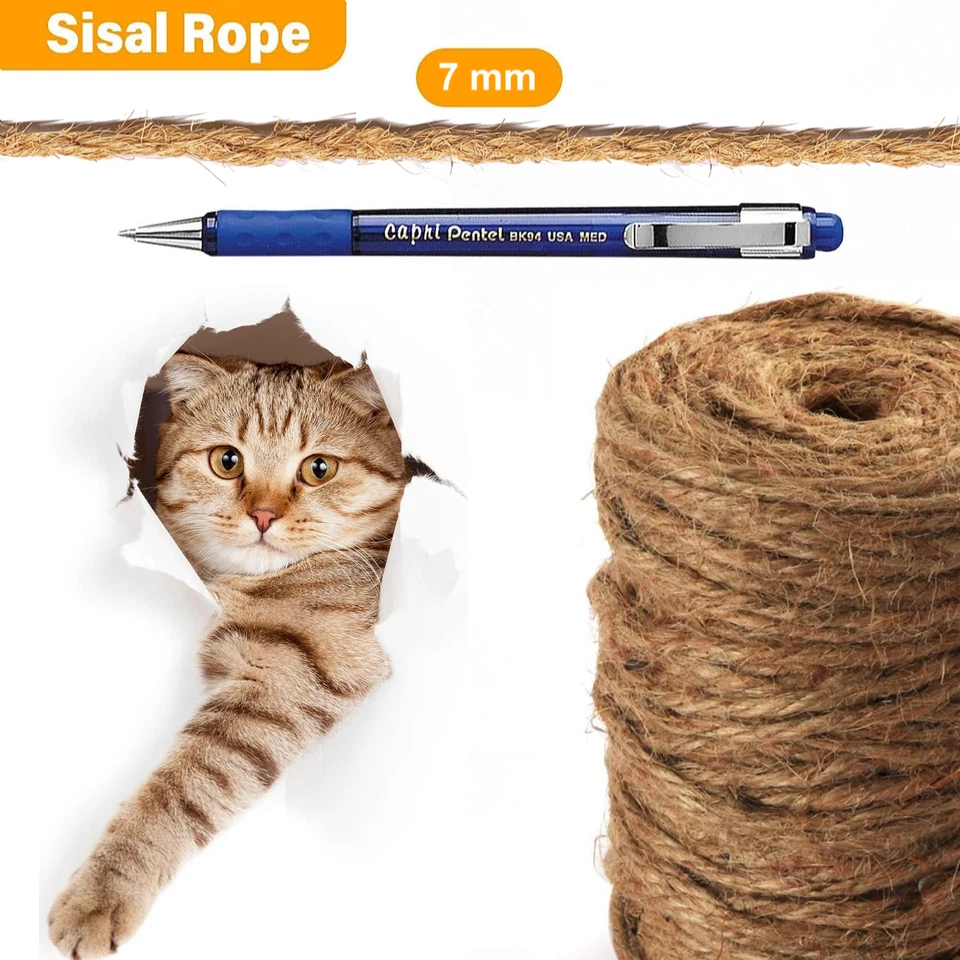 Tiragraffi Corda RICAMBIO Cocco, spago 7mm per Gatti, sisal Juta fibra Naturale - Immagine 4 di 4