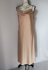 NWT Banana Republic Satin Cowl Neck Party Cocktail Slip Dress Spaghetti Tan Sz.M