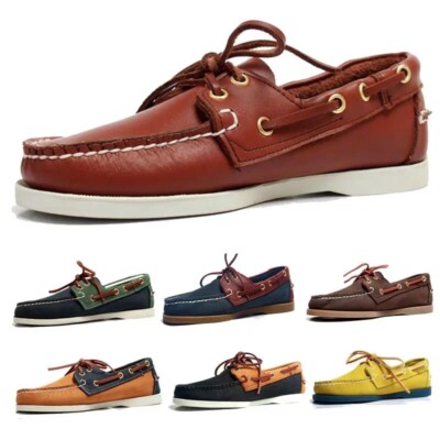 Leather Mens Casual Boat Shoes Loafers Driving Fashion Handmade Footwear Lace-up