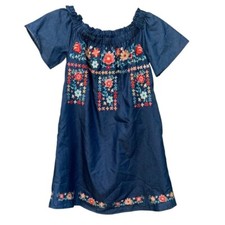 Savanna Jane Denim Blue Floral Embroidered Lined Tunic Boho Dress Size Small