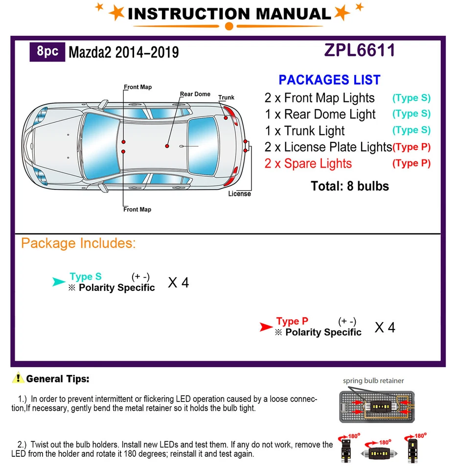 Kit de luces interiores LED para Mazda2 2014-2019 Mazda 2 bombilla LED blanca actualización Foto 2 de 4