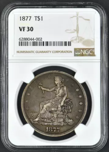 1877 Seated Liberty Trade Dollar NGC VF 30