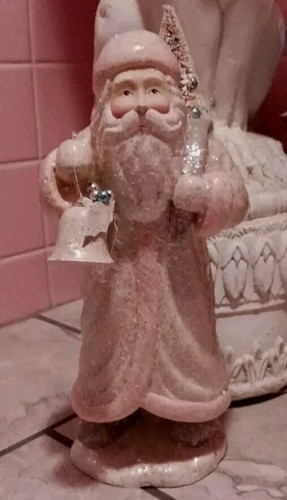 Vtg Bethany Lowe Pastel Pink White Santa Bottle Brush Tree Paper Mache Big 14" - Picture 15 of 15