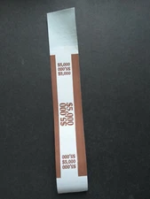 1 - Brown $5,000 Cash Money Self-Sealing Straps Currency Bands 