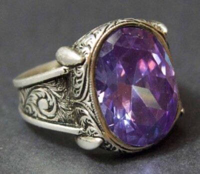 Solid 925 Sterling Silver Natural Purple Amethyst Cut Gemstone Huge Men's Ring