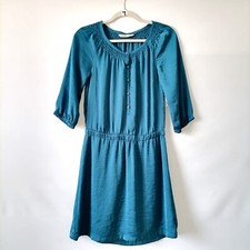 Old Navy Women's Teal Smoked Detail Raglan Sleeve Button A-Line Dress Size XS