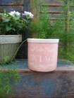 Small Antique Stoneware Crock Pink & White Milk Paint Vintage Stencil