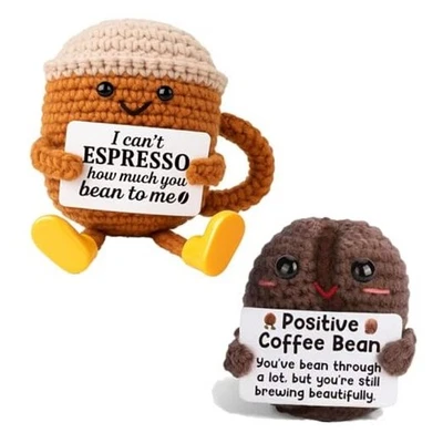 Birthday Gifts for Women Men Positive Crochet Coffee Cup Mug Bean Desk Brown - Image 1 of 4