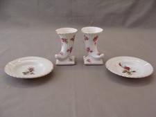 2 Bud Vases Marked Victoria & 2 Ashtrays With Pink Roses
