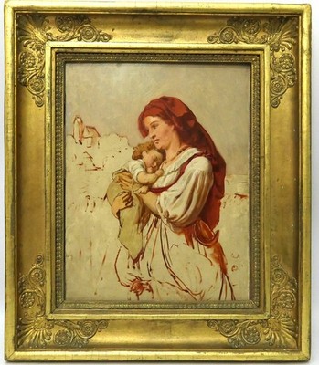 Mother with Child, Oil on Wood, Study, Italy Mid 19th century 30.0cm x 22.5cm