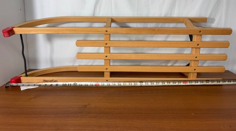 AlpineFun Wooden Classic Folding Sled With Metal Runners & Red Caps