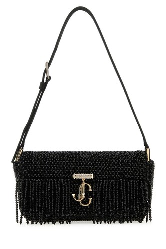 JIMMY CHOO Black Rhinestone Jewel Black Satin Shoulder Bag New & Authentic