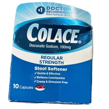 Colace Regular Strength Stool Softener - 100 mg - 10 Capsules - Exp :09/26