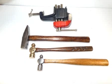 Set of three vintage jewlers/metal worker hammers and Stanley vice