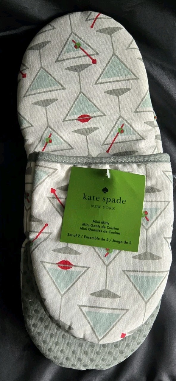 NWT Kate Spade Mini Oven Mitts Set of 2 Green Martini Pattern thumbnail 3