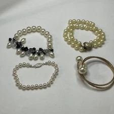 Set of FOUR ( 4 ) bracelets faux pearl classic preppy costume fashion jewelry 