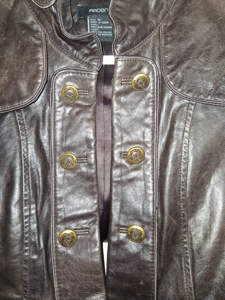 Chaqueta de cuero de cordero recortada Arden B marrón para mujer Med. Steam punk Leer Desc Foto 2 de 4