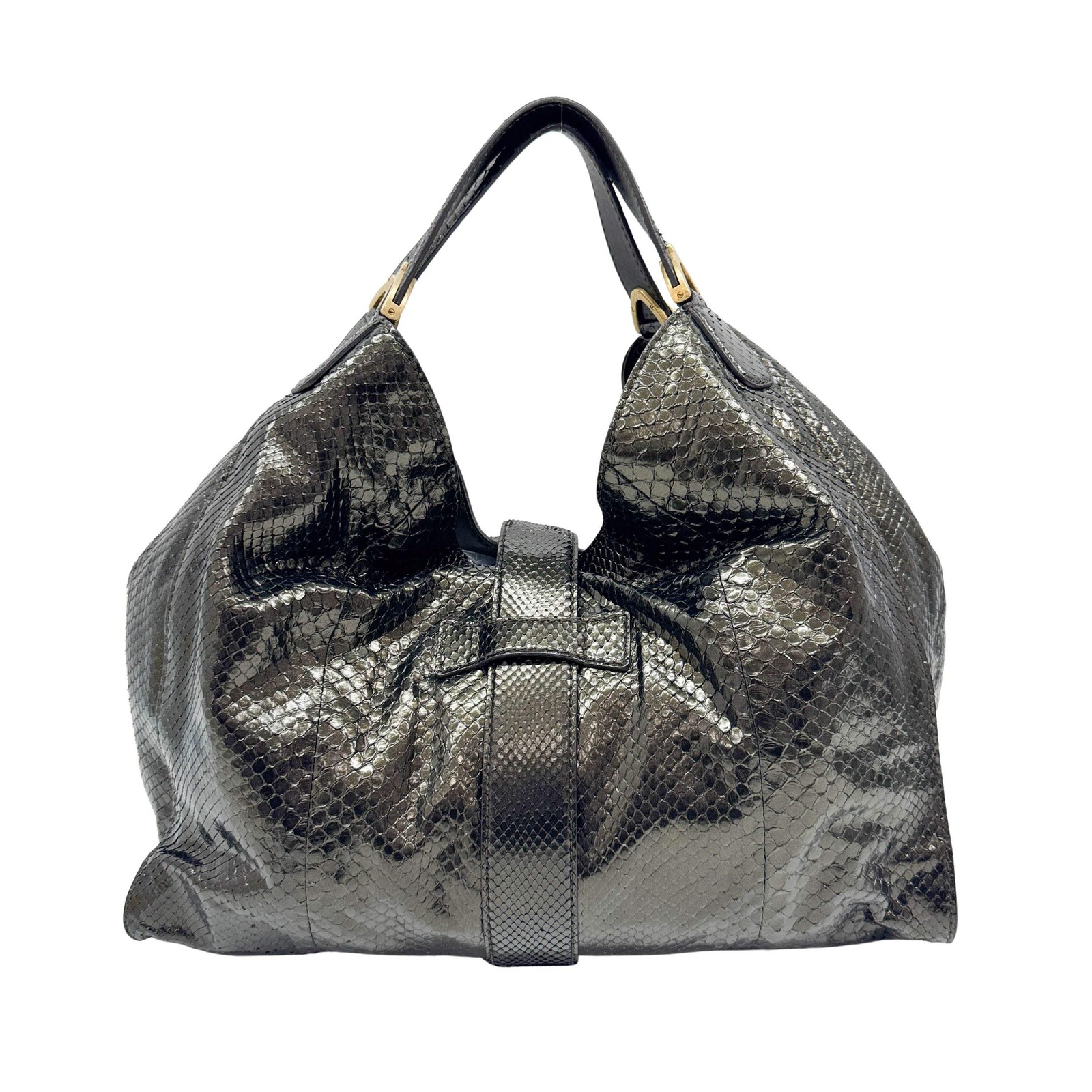 GUCCI Stirrup Dark Bronze Python Embossed Leather… - image 2