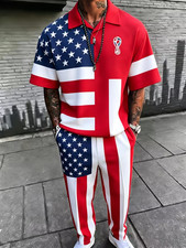 Men's Outfit 2 Piece Set Shirt Pants Suit PLUS SIZE BIG 2XL USA FLAG