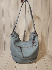 The Sak Pebbled Leather Hobo Shoulder Bag Medium Blue Classic Purse Boho 