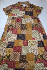 Shein Curve Womens 5XL Orange Patchwork V Neck Dress Short Sleeves Cottage