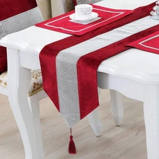 13X98 Inch Red Table Runner Sequined Rhinestone with Diamante Strip Tassels