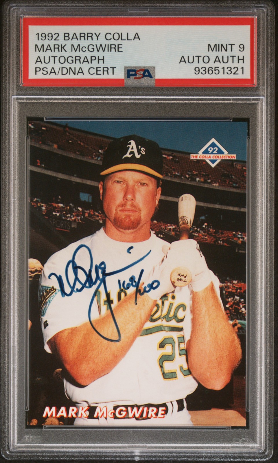 1992 BARRY COLLA MARK McGWIRE AUTOGRAPH */200 AUTO AUTH PSA 9