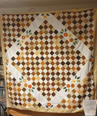 Quilttop, UVO, Patchwork, handmade, Herbstgarten, 170x170cm, 