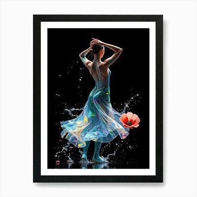 Graceful Beauty In Water Splash Art Framed Wall Art Poster Canvas Print Picture