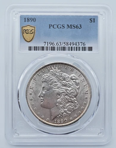 1890-P Morgan Silver Dollar PCGS MS63 Gold Shield Label - T376