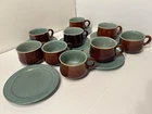 Red Wing Pottery VILLAGE GREEN Lot of 9 cups, 5 saucers, and 1 bread plate