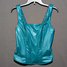 Bold Elements Sleeveless Faux Leather Tank Top Women's M Teal