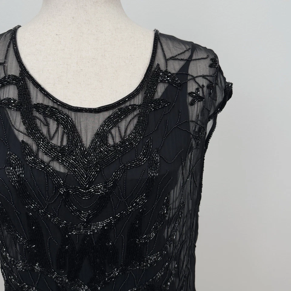 Vestido Haute Hippie Para Mujer XS Negro Cuentas Transparentes Hada Grunge Capricho Evento Foto 4 de 4