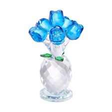 Crystal Rose Ornament - 3D Red Flower Crystal Glass Flowers with Stems
